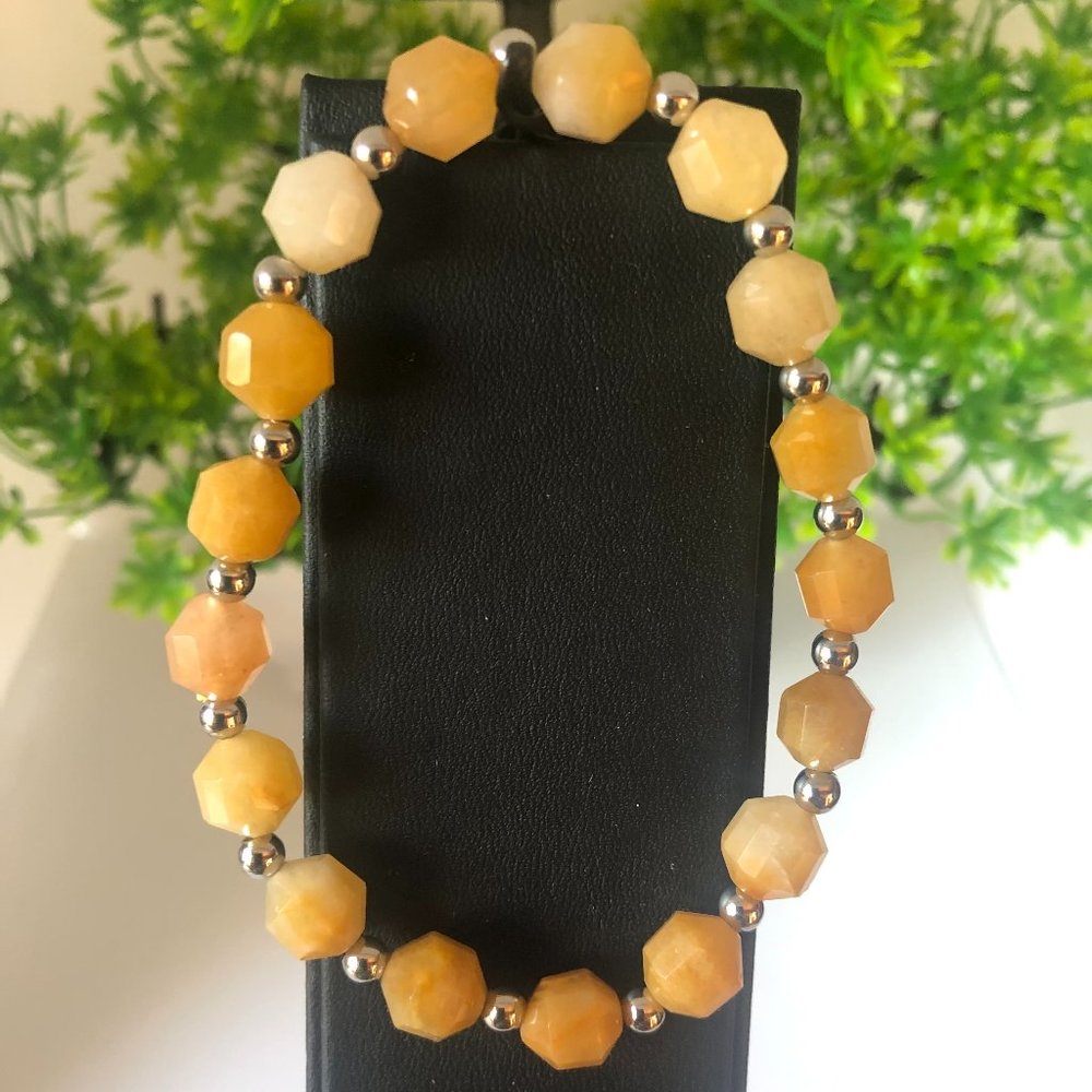 Natural Topaz Bracelet Faceted Beads Barrel Shape Stretchable Bracelet